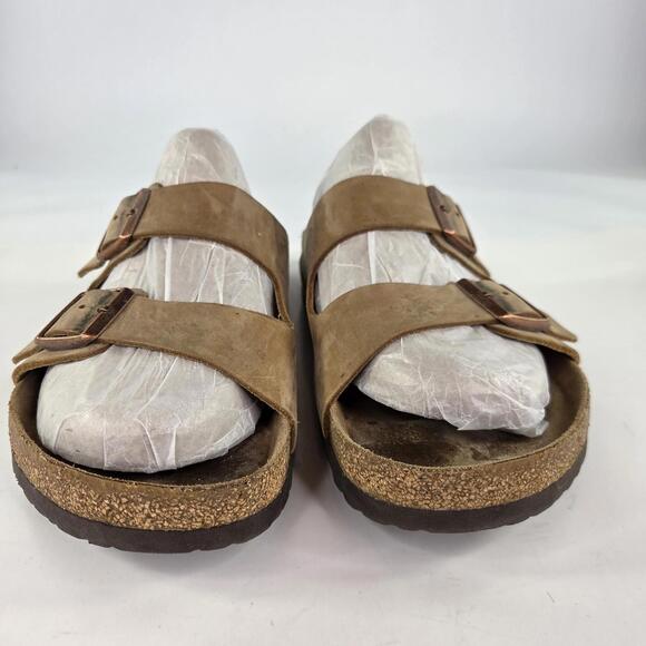 Birkenstock Arizona Soft Footbed Sandals US 13 Mens Taupe Leather Buckle Shoes